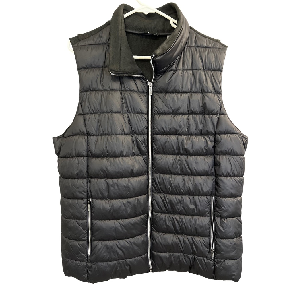 Tahari Puffer Vest 1X Plus Women Black Full Zip Outerwear Gorpcore Winter Layer